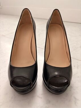 Calvin Klein Black Leather Peep-Toe Platform Pumps